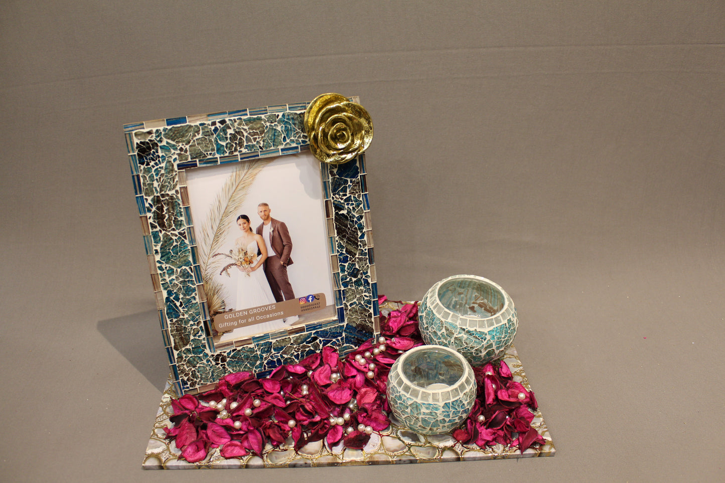 AQUA MORROCAN FRAME & CANDLE SET